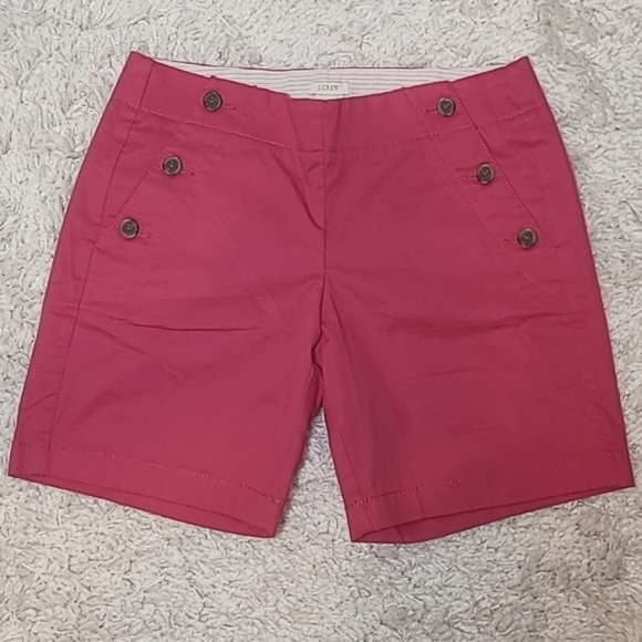 J.Crew Sailor Button Shorts Deep Pink Womens Size 0 Cotton Blend - Picture 1 of 8